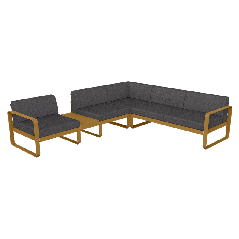 Load image into Gallery viewer, Fermob Bellevie Modular Corner Sofa Composition 3A – Gingerbread frame with Graphite Grey fabric cushions
