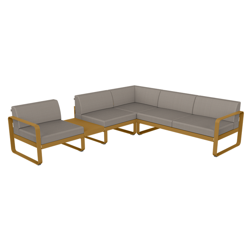 Load image into Gallery viewer, Fermob Bellevie Modular Corner Sofa Composition 3A – Gingerbread frame with Grey Taupe fabric cushions

