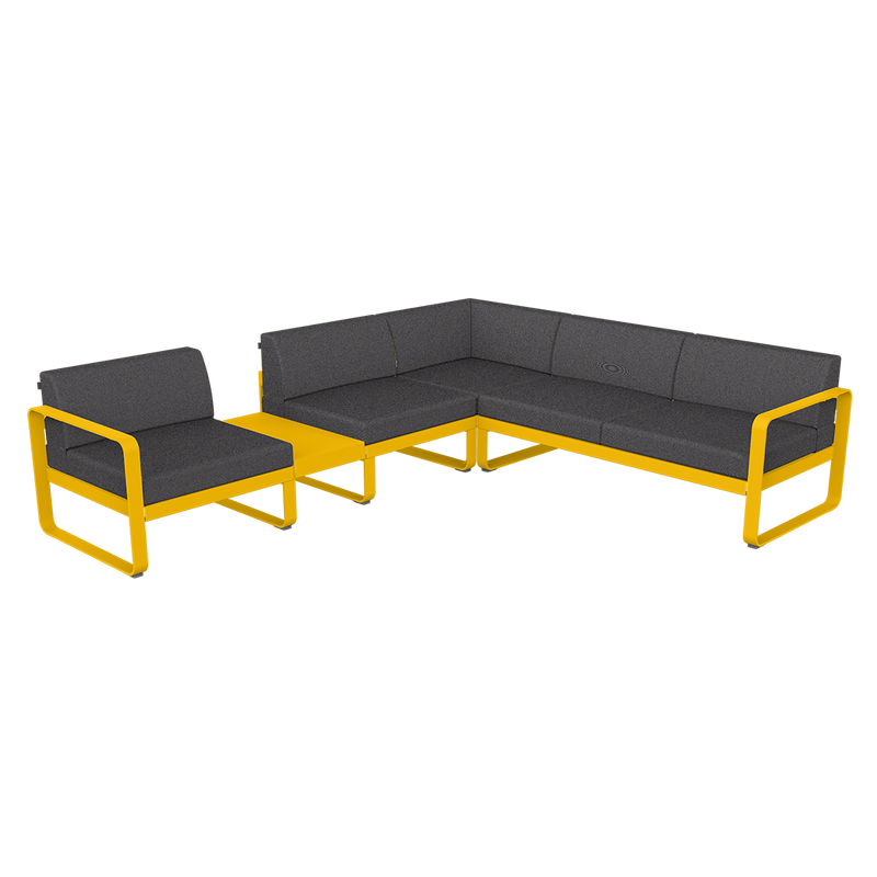 Load image into Gallery viewer, Fermob Bellevie Modular Corner Sofa Composition 3A – Honey frame with Graphite Grey fabric cushions
