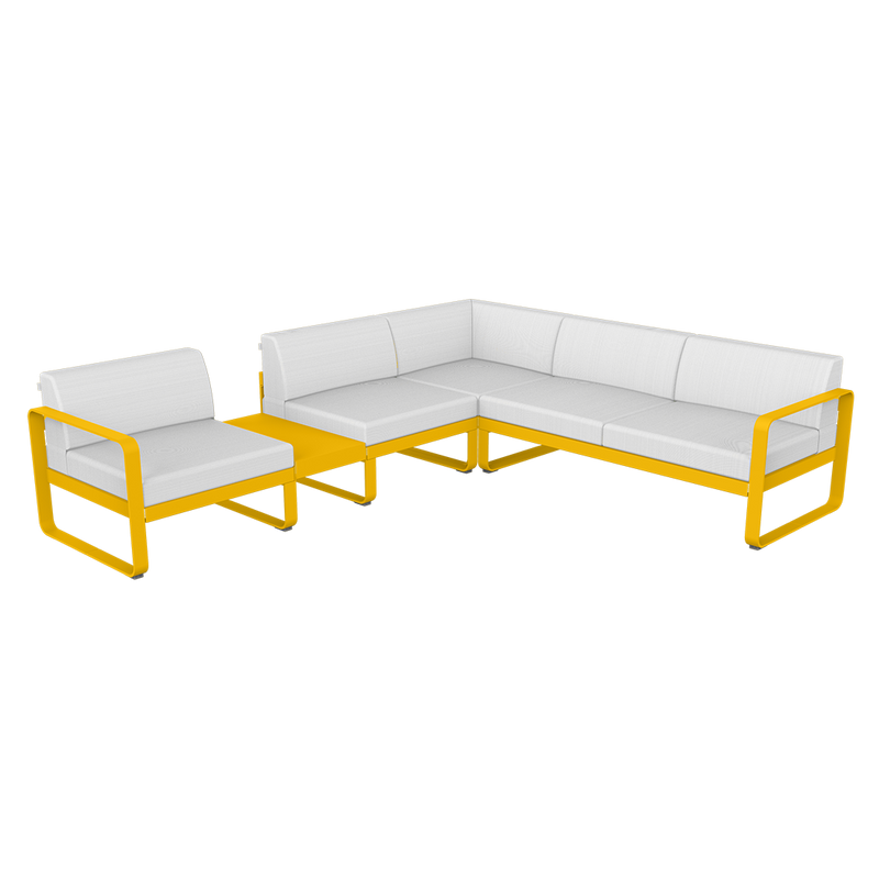 Load image into Gallery viewer, Fermob Bellevie Modular Corner Sofa Composition 3A – Honey frame with Off-White fabric cushions
