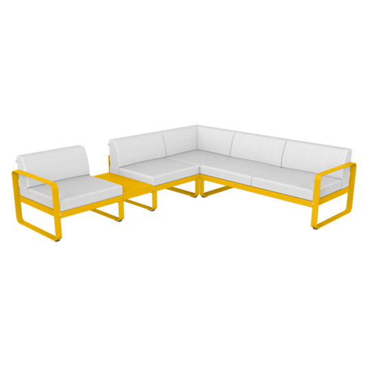 Fermob Bellevie Modular Corner Sofa Composition 3A – Honey frame with Off-White fabric cushions