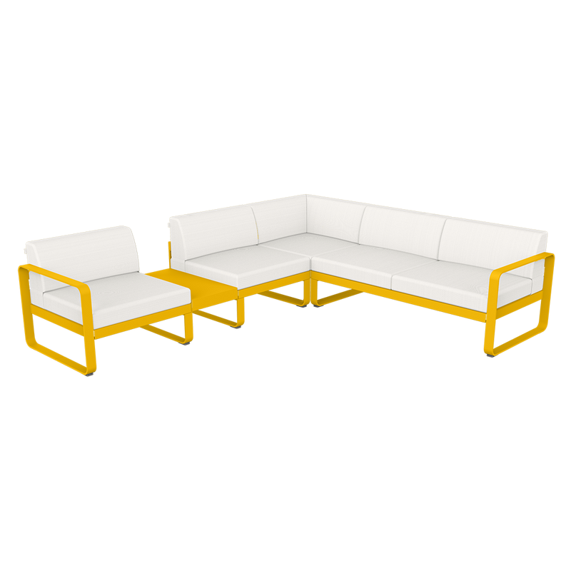 Load image into Gallery viewer, Fermob Bellevie Modular Corner Sofa Composition 3A – Honey frame with Pearl fabric cushions
