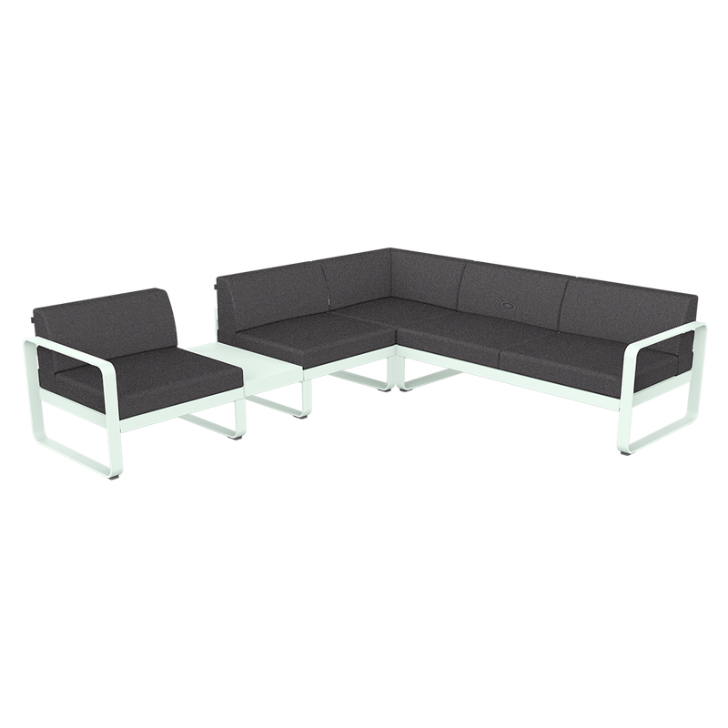 Load image into Gallery viewer, Fermob Bellevie Modular Corner Sofa Composition 3A – Ice Mint frame with Graphite Grey fabric cushions
