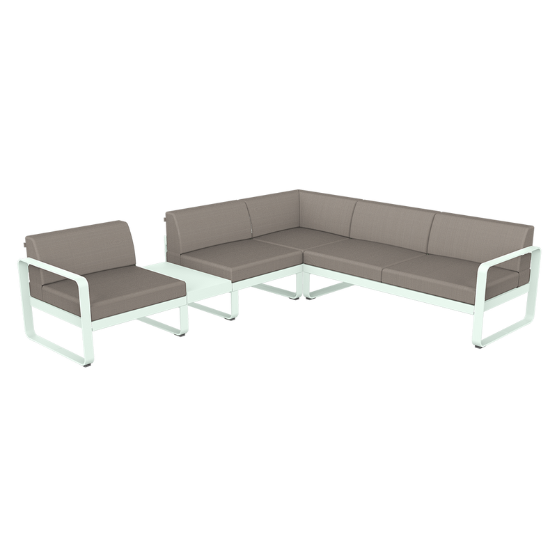 Load image into Gallery viewer, Fermob Bellevie Modular Corner Sofa Composition 3A – Ice Mint frame with Grey Taupe fabric cushions

