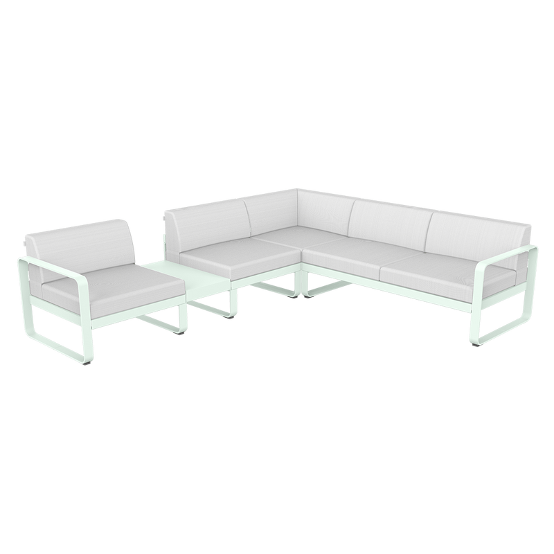 Load image into Gallery viewer, Fermob Bellevie Modular Corner Sofa Composition 3A – Ice Mint frame with Off-White fabric cushions
