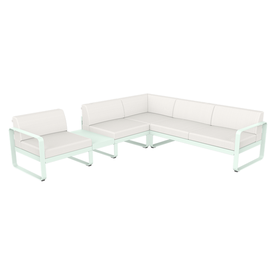 Fermob Bellevie Modular Corner Sofa Composition 3A – Ice Mint frame with Pearl fabric cushions