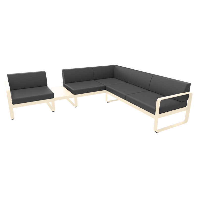 Load image into Gallery viewer, Fermob Bellevie Modular Corner Sofa Composition 3A – Latte Beige frame with Graphite Grey fabric cushions
