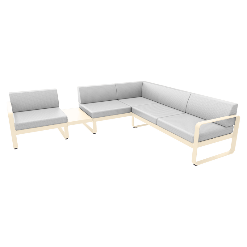 Load image into Gallery viewer, Fermob Bellevie Modular Corner Sofa Composition 3A – Latte Beige frame with Off-White fabric cushions
