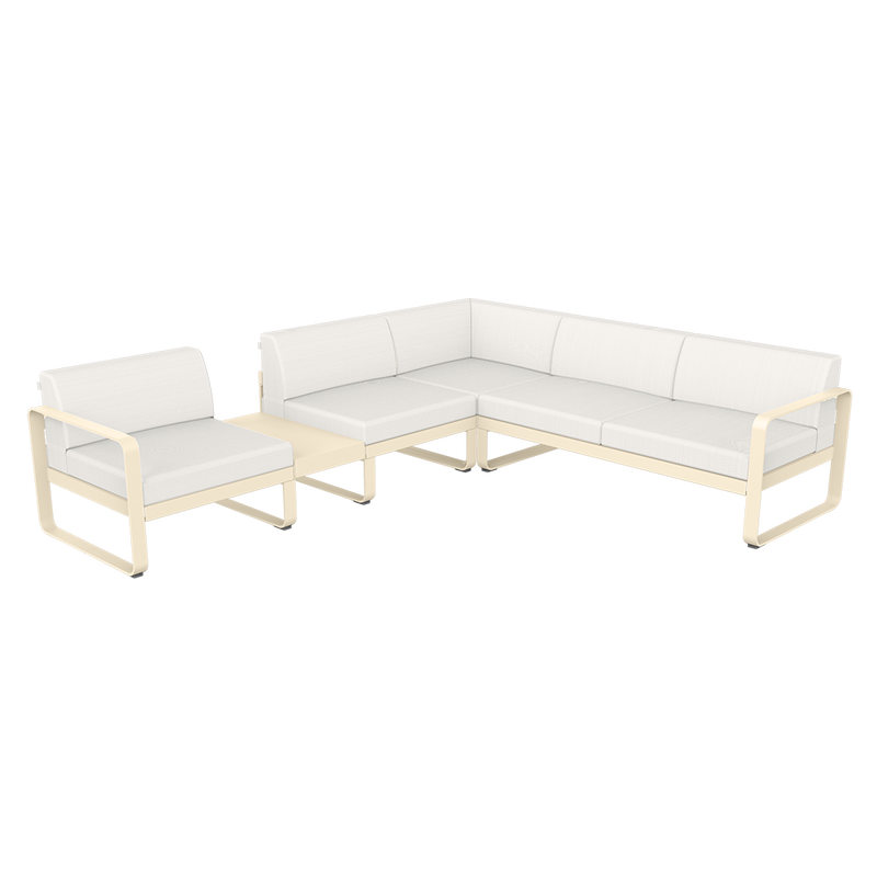 Load image into Gallery viewer, Fermob Bellevie Modular Corner Sofa Composition 3A – Latte Beige frame with Pearl fabric cushions
