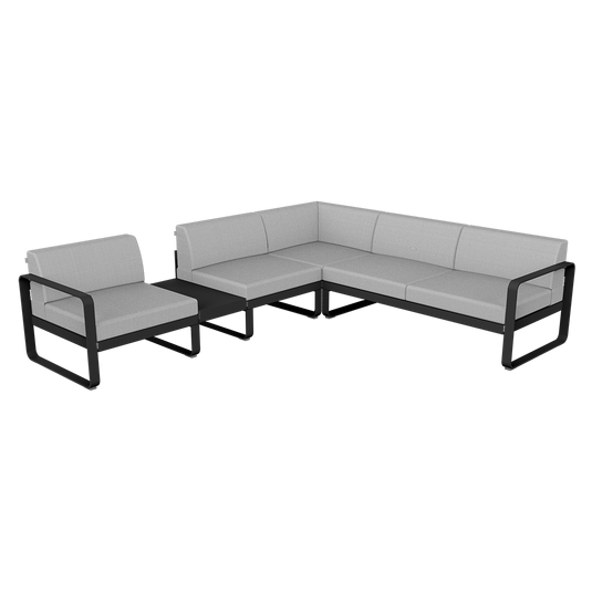 Fermob Bellevie Modular Corner Sofa Composition 3A – Liquorice frame with Flannel Grey fabric cushions