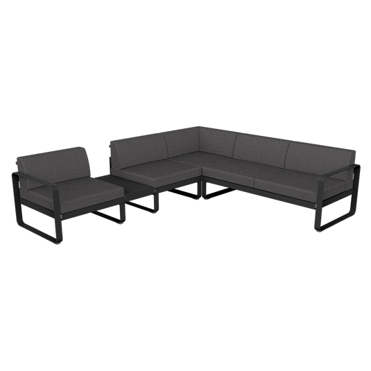 Fermob Bellevie Modular Corner Sofa Composition 3A – Liquorice frame with Graphite Grey fabric cushions