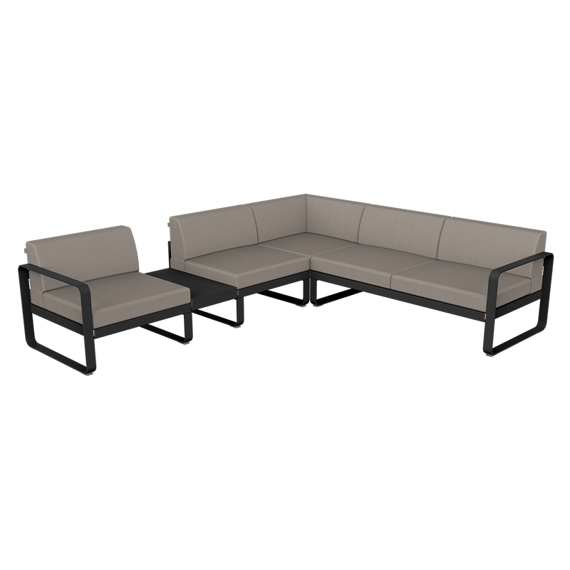 Load image into Gallery viewer, Fermob Bellevie Modular Corner Sofa Composition 3A – Liquorice frame with Grey Taupe fabric cushions
