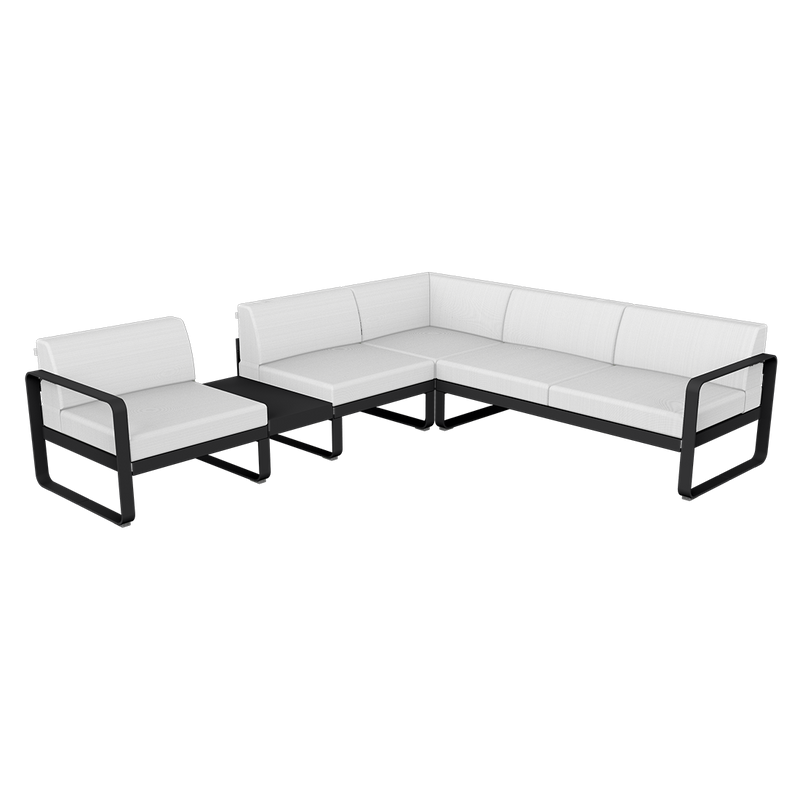 Load image into Gallery viewer, Fermob Bellevie Modular Corner Sofa Composition 3A – Liquorice frame with Off-White fabric cushions
