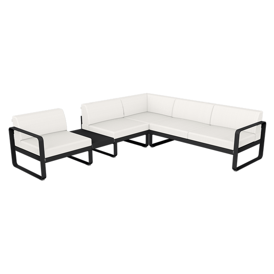 Fermob Bellevie Modular Corner Sofa Composition 3A – Liquorice frame with Pearl fabric cushions