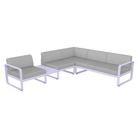 Fermob Bellevie Modular Corner Sofa Composition 3A – Marshmallow frame with Flannel Grey fabric cushions
