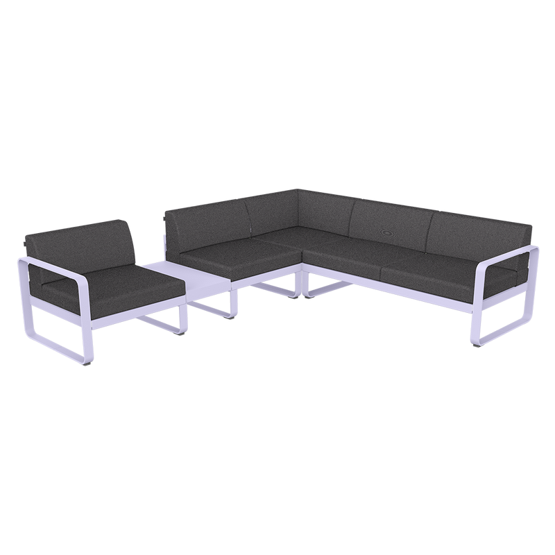 Load image into Gallery viewer, Fermob Bellevie Modular Corner Sofa Composition 3A – Marshmallow frame with Graphite Grey fabric cushions
