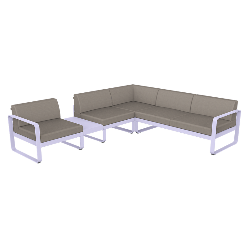 Load image into Gallery viewer, Fermob Bellevie Modular Corner Sofa Composition 3A – Marshmallow frame with Grey Taupe fabric cushions
