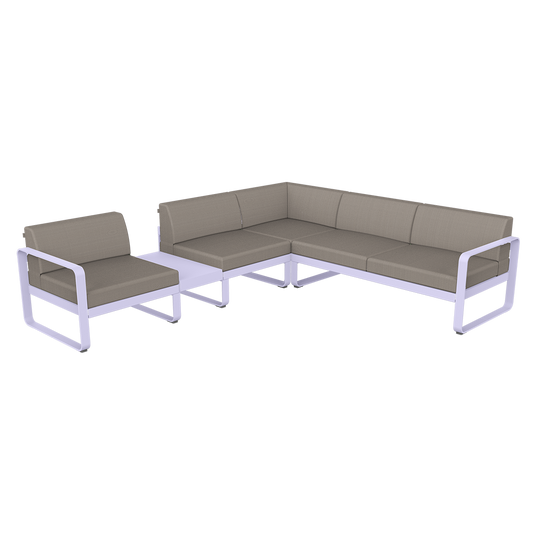 Fermob Bellevie Modular Corner Sofa Composition 3A – Marshmallow frame with Grey Taupe fabric cushions