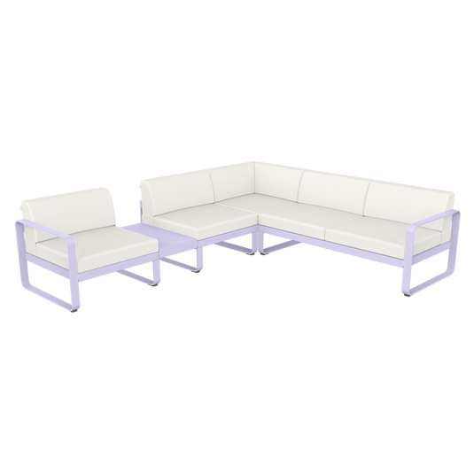 Fermob Bellevie Modular Corner Sofa Composition 3A – Marshmallow frame with Pearl fabric cushions