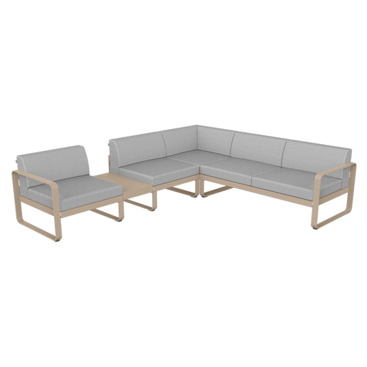 Fermob Bellevie Modular Corner Sofa Composition 3A – Nutmeg frame with Flannel Grey fabric cushions