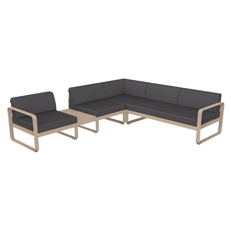 Load image into Gallery viewer, Fermob Bellevie Modular Corner Sofa Composition 3A – Nutmeg frame with Graphite Grey fabric cushions

