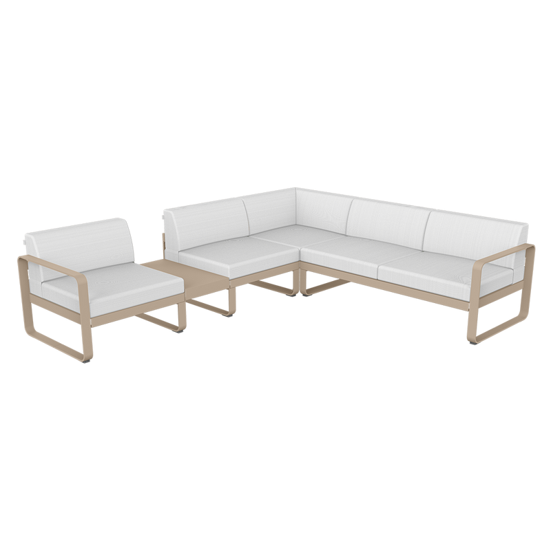 Load image into Gallery viewer, Fermob Bellevie Modular Corner Sofa Composition 3A – Nutmeg frame with Off-White fabric cushions
