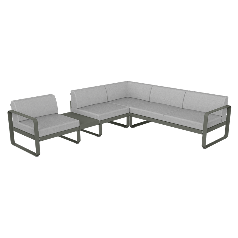 Load image into Gallery viewer, Fermob Bellevie Modular Corner Sofa Composition 3A – Rosemary frame with Flannel Grey fabric cushions
