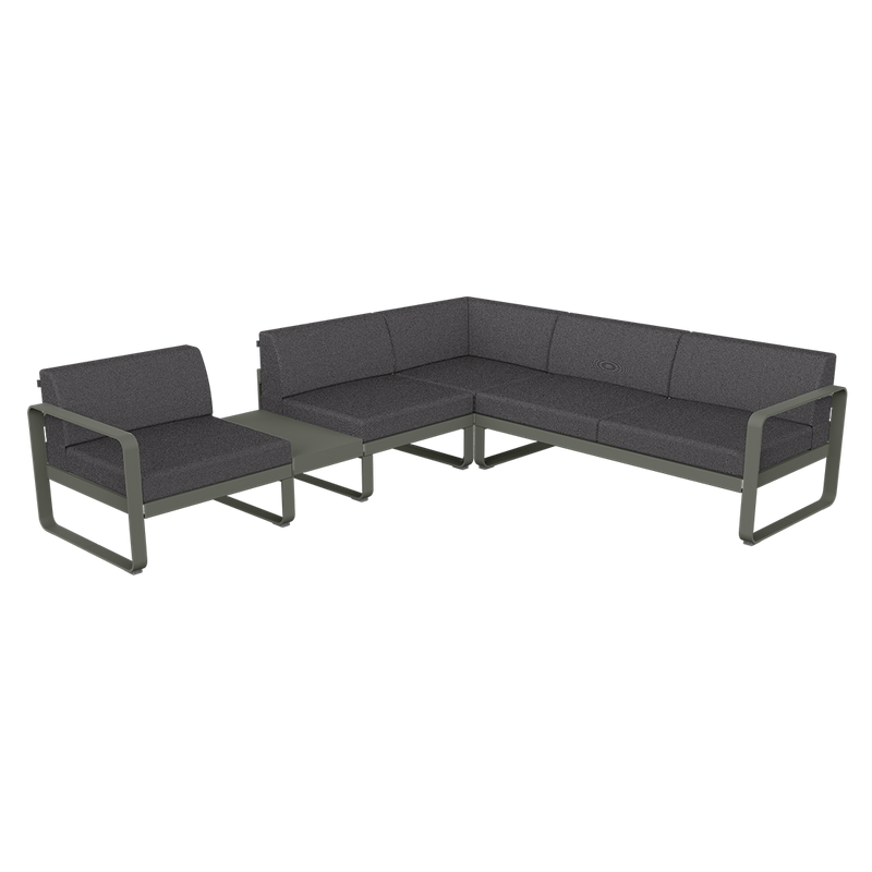 Load image into Gallery viewer, Fermob Bellevie Modular Corner Sofa Composition 3A – Rosemary frame with Graphite Grey fabric cushions
