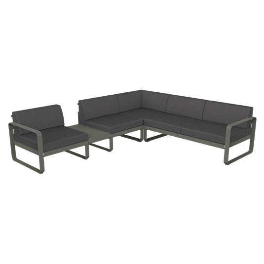 Fermob Bellevie Modular Corner Sofa Composition 3A – Rosemary frame with Graphite Grey fabric cushions