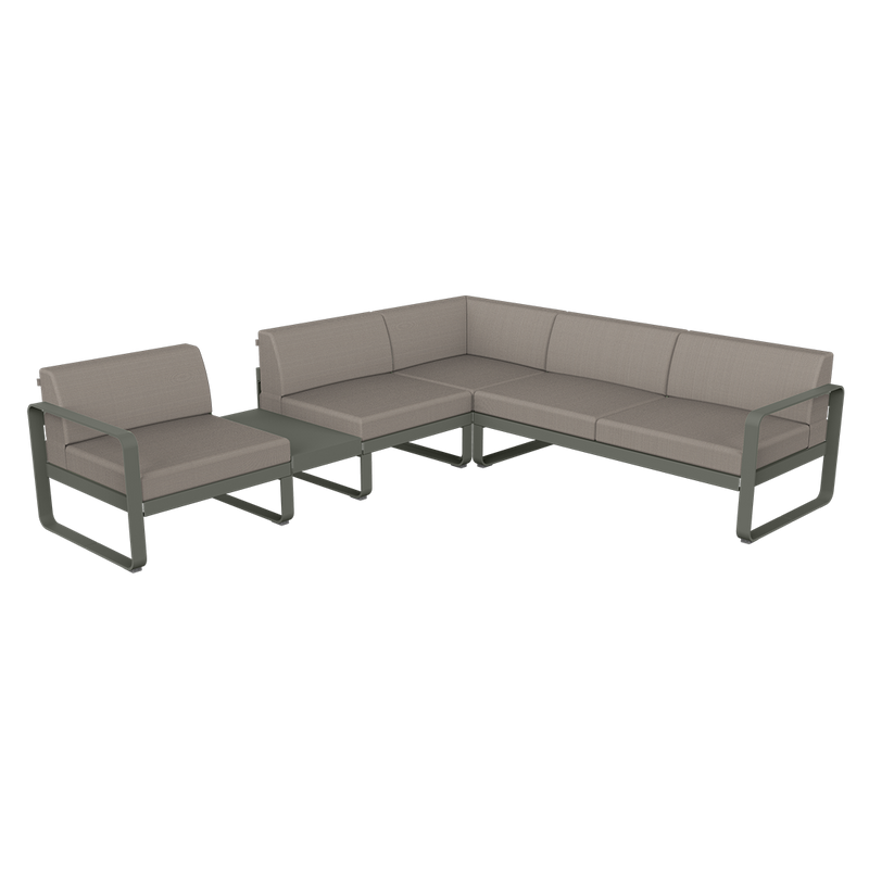Load image into Gallery viewer, Fermob Bellevie Modular Corner Sofa Composition 3A – Rosemary frame with Grey Taupe fabric cushions
