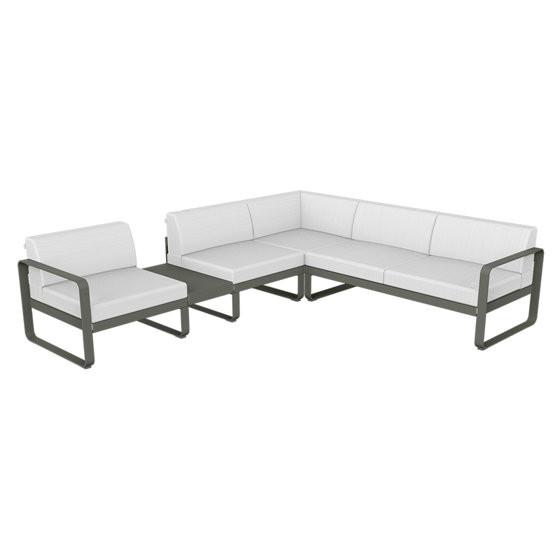 Load image into Gallery viewer, Fermob Bellevie Modular Corner Sofa Composition 3A – Rosemary frame with Off-White fabric cushions
