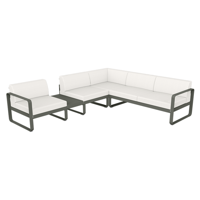 Load image into Gallery viewer, Fermob Bellevie Modular Corner Sofa Composition 3A – Rosemary frame with Pearl fabric cushions
