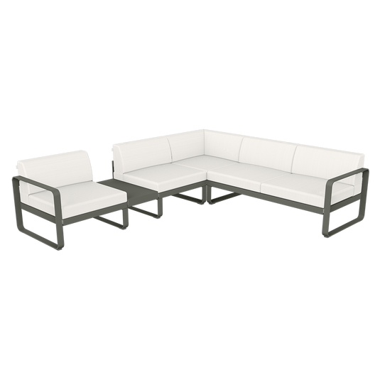 Fermob Bellevie Modular Corner Sofa Composition 3A – Rosemary frame with Pearl fabric cushions