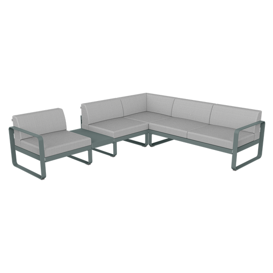 Fermob Bellevie Modular Corner Sofa Composition 3A – Storm Grey frame with Flannel Grey fabric cushions