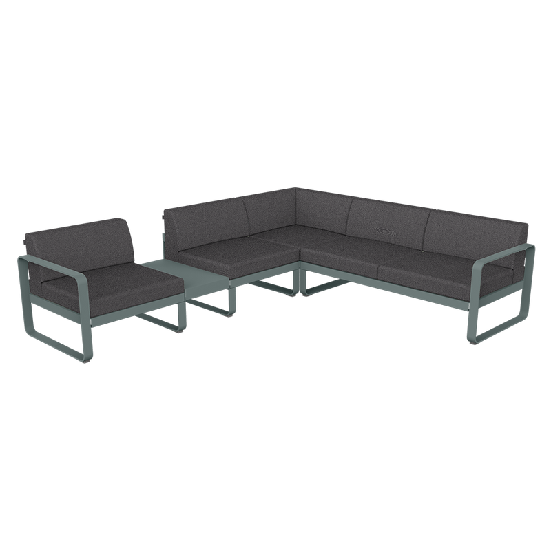 Load image into Gallery viewer, Fermob Bellevie Modular Corner Sofa Composition 3A – Storm Grey frame with Graphite Grey fabric cushions
