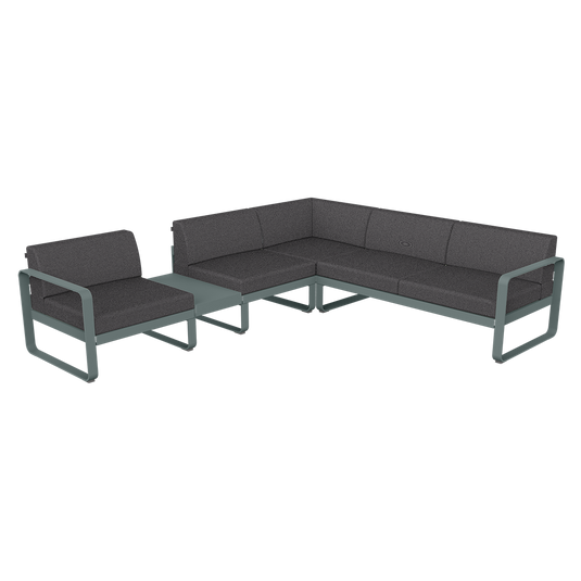 Fermob Bellevie Modular Corner Sofa Composition 3A – Storm Grey frame with Graphite Grey fabric cushions