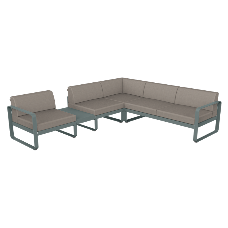 Load image into Gallery viewer, Fermob Bellevie Modular Corner Sofa Composition 3A – Storm Grey frame with Grey Taupe fabric cushions

