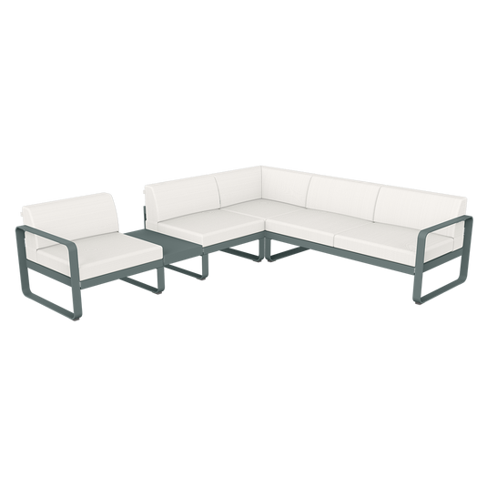 Fermob Bellevie Modular Corner Sofa Composition 3A – Storm Grey frame with Pearl fabric cushions
