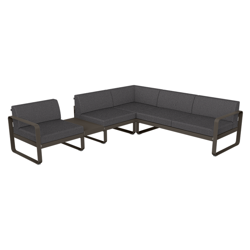 Load image into Gallery viewer, Fermob Bellevie Modular Corner Sofa Composition 3A – Tonka frame with Graphite Grey fabric cushions
