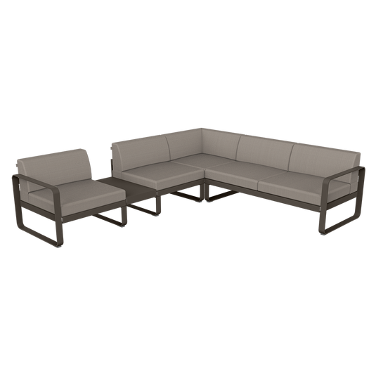Fermob Bellevie Modular Corner Sofa Composition 3A – Tonka frame with Grey Taupe fabric cushions