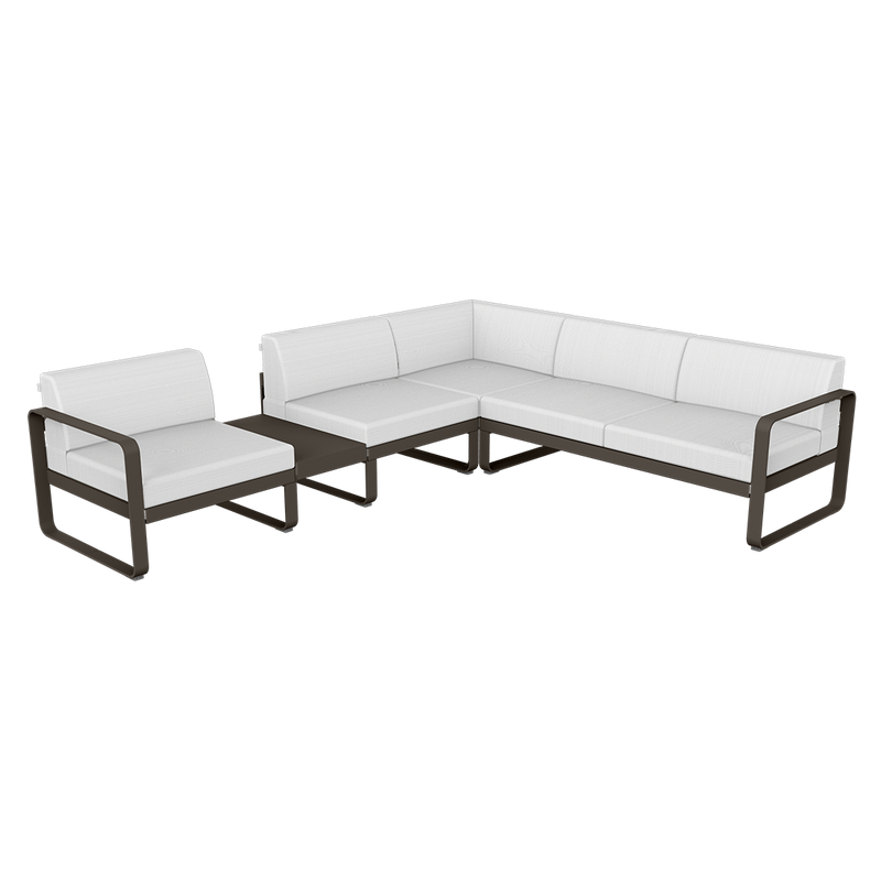 Load image into Gallery viewer, Fermob Bellevie Modular Corner Sofa Composition 3A – Tonka frame with Off-White fabric cushions
