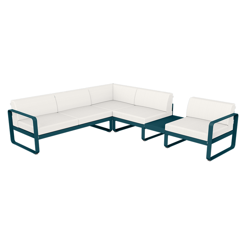 Load image into Gallery viewer, Fermob Bellevie Modular Corner Sofa Composition 3B – Acapulco Blue frame with Pearl fabric cushions
