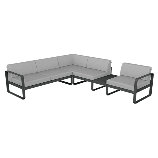 Fermob Bellevie Modular Corner Sofa Composition 3B – Anthracite frame with Flannel Grey fabric cushions