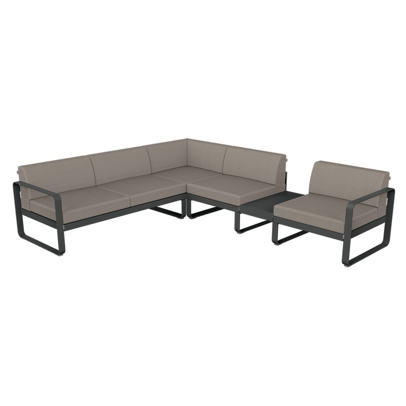 Load image into Gallery viewer, Fermob Bellevie Modular Corner Sofa Composition 3B – Anthracite frame with Grey Taupe fabric cushions
