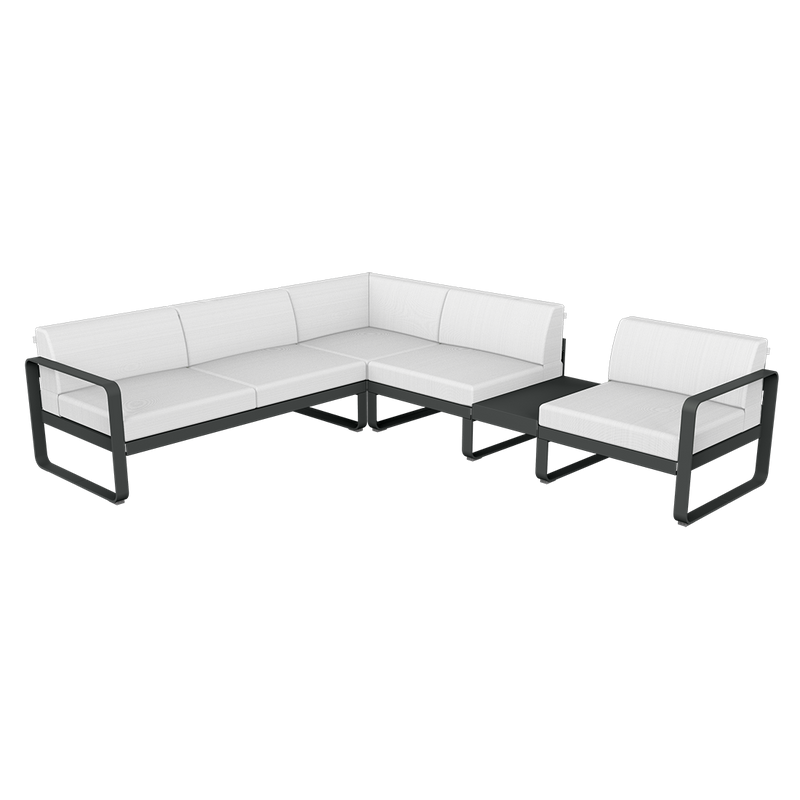 Load image into Gallery viewer, Fermob Bellevie Modular Corner Sofa Composition 3B – Anthracite frame with Off-White fabric cushions
