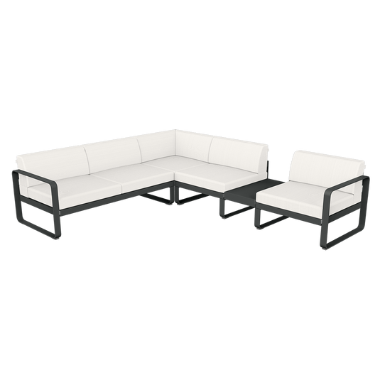Fermob Bellevie Modular Corner Sofa Composition 3B – Anthracite frame with Pearl fabric cushions
