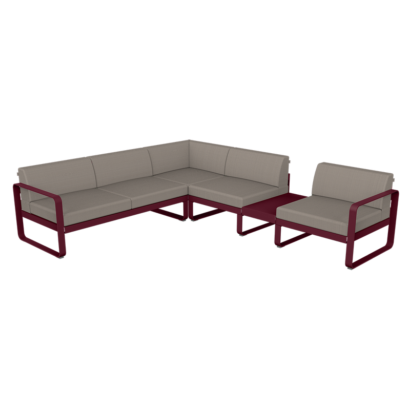 Load image into Gallery viewer, Fermob Bellevie Modular Corner Sofa Composition 3B – Black Cherry frame with Grey Taupe fabric cushions
