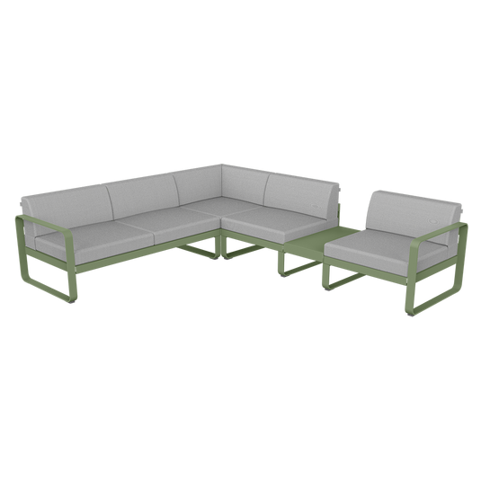 Fermob Bellevie Modular Corner Sofa Composition 3B – Cactus frame with Flannel Grey fabric cushions