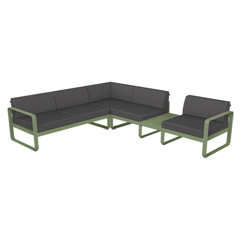 Load image into Gallery viewer, Fermob Bellevie Modular Corner Sofa Composition 3B – Cactus frame with Graphite Grey fabric cushions
