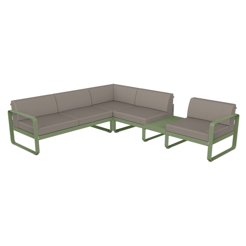 Load image into Gallery viewer, Fermob Bellevie Modular Corner Sofa Composition 3B – Cactus frame with Grey Taupe fabric cushions
